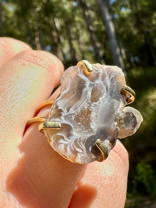 Gold Plated Agate Geode Ring from Brazil