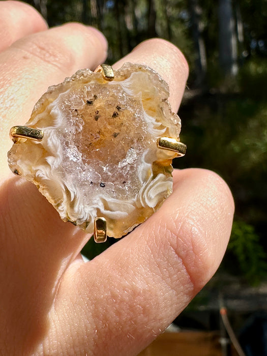 Gold Plated Agate Geode Ring from Brazil