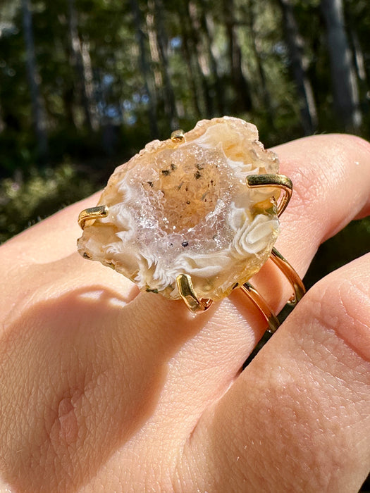 Gold Plated Agate Geode Ring from Brazil