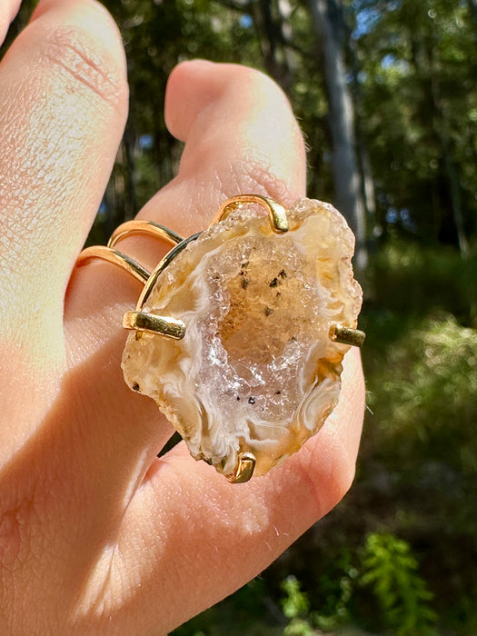 Gold Plated Agate Geode Ring from Brazil