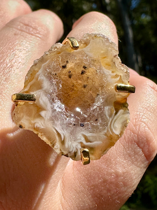 Gold Plated Agate Geode Ring from Brazil