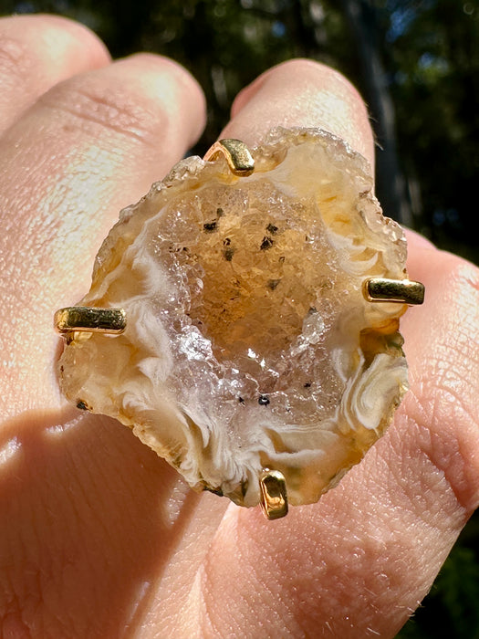 Gold Plated Agate Geode Ring from Brazil