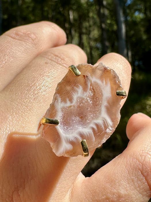 Gold Plated Agate Geode Ring from Brazil