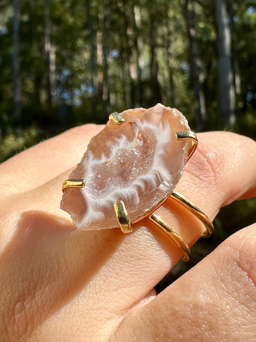 Gold Plated Agate Geode Ring from Brazil