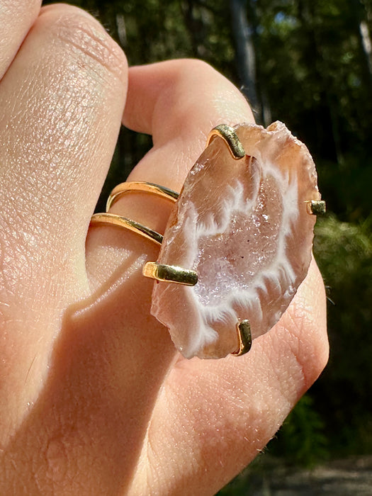 Gold Plated Agate Geode Ring from Brazil