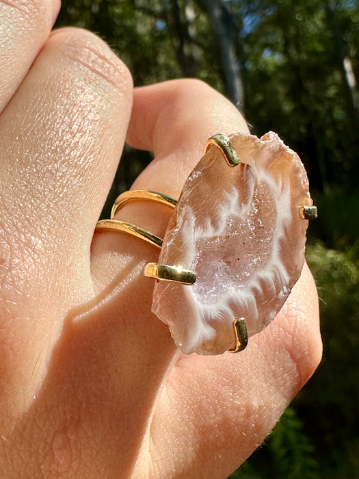 Gold Plated Agate Geode Ring from Brazil