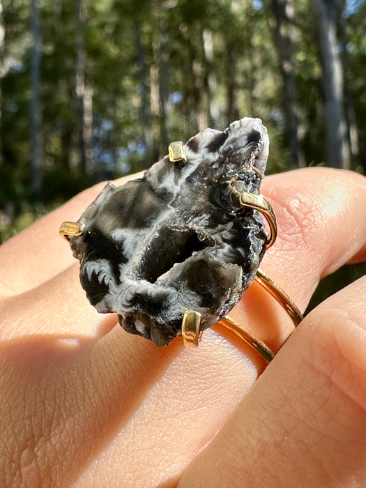 Gold Plated Agate Geode Ring from Brazil