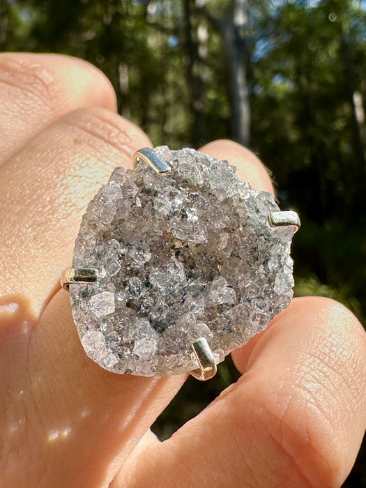 Silver Plated Amethyst Geode Ring