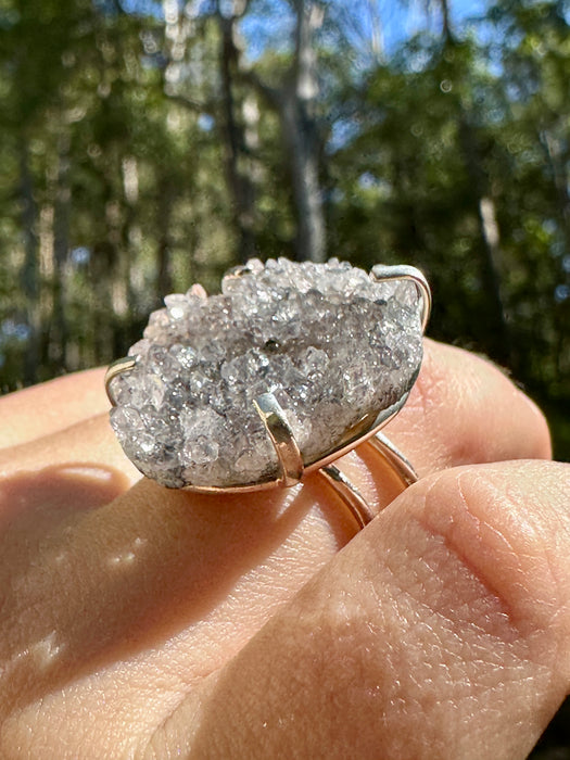 Silver Plated Amethyst Geode Ring