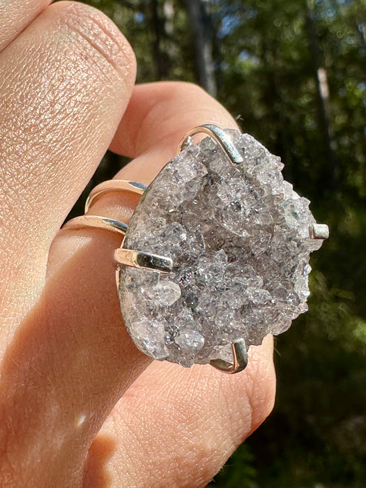 Silver Plated Amethyst Geode Ring