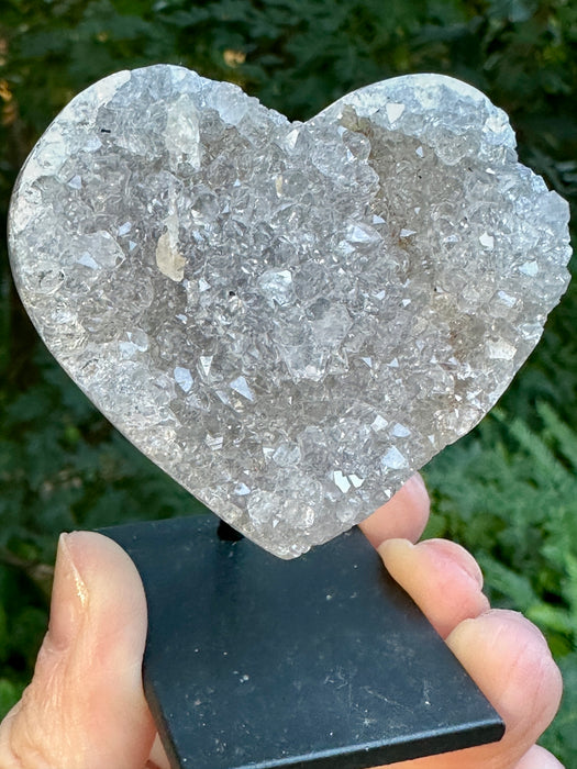 Druzy Agate Heart on Black Metal Stand
