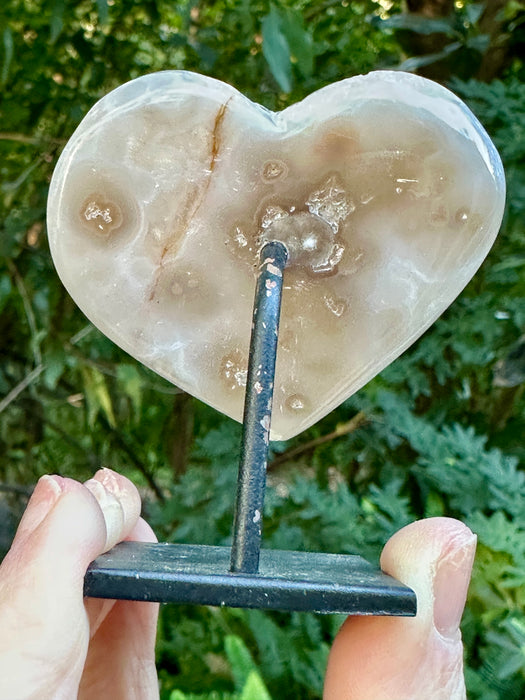Druzy Agate Heart on Black Metal Stand