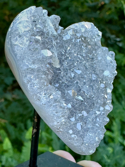 Druzy Agate Heart on Black Metal Stand