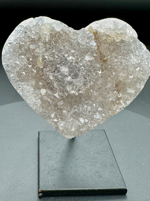 Druzy Agate Heart on Black Metal Stand