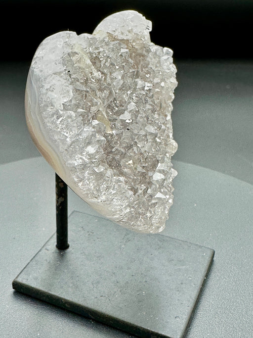 Druzy Agate Heart on Black Metal Stand