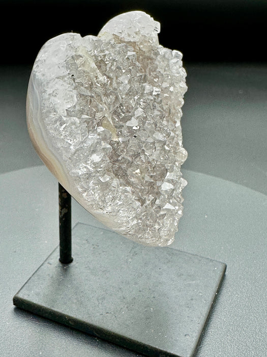 Druzy Agate Heart on Black Metal Stand