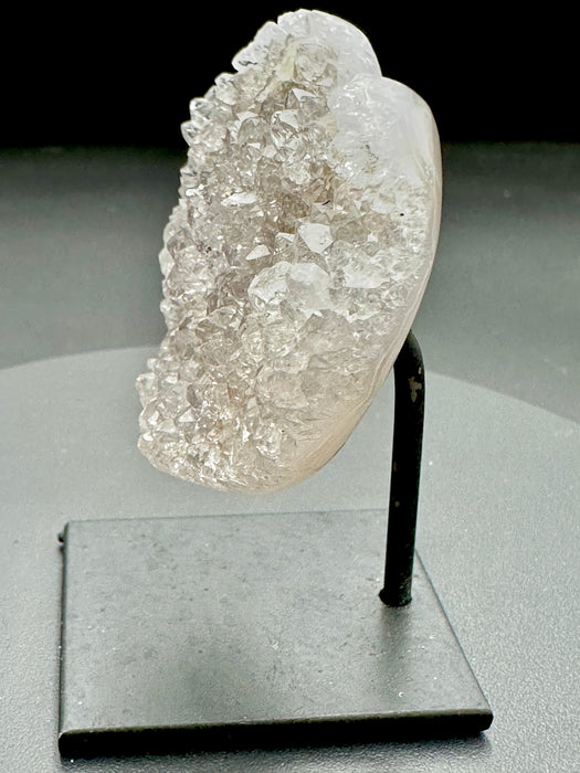 Druzy Agate Heart on Black Metal Stand