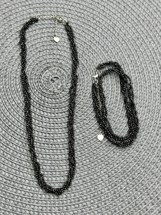 Black Obsidian Faceted 2-Row Bracelet Necklace