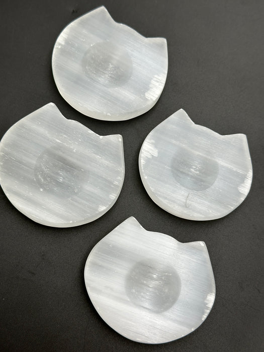 Selenite/Satin Spar Sphere Holder - Cat Head