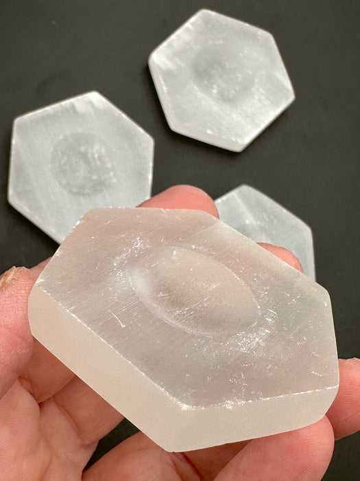 Selenite/Satin Spar Sphere Holder - Hexagon