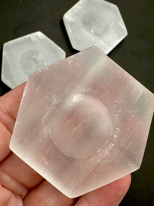Selenite/Satin Spar Sphere Holder - Hexagon