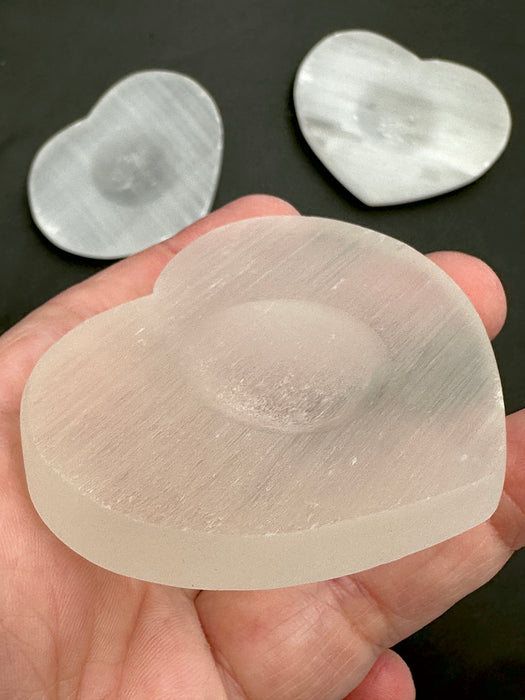 Selenite/Satin Spar Sphere Holder - Heart
