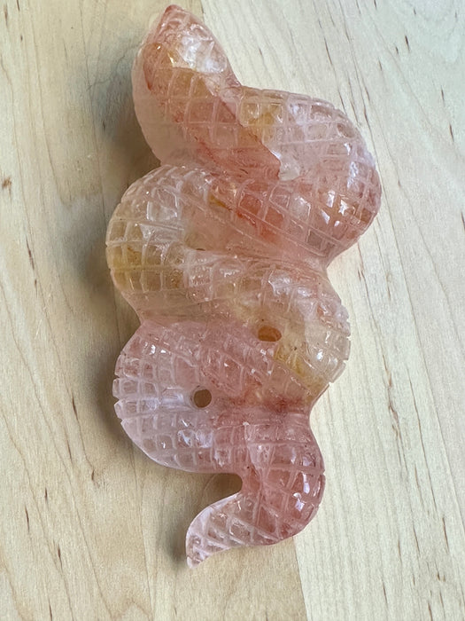 Fire Quartz Crystal Snake Carving