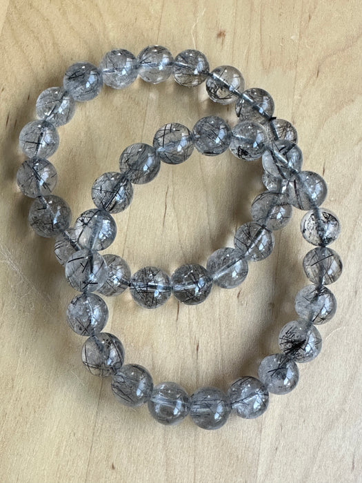 Black Tourmalinated Quartz Bead Bracelet Jewellery