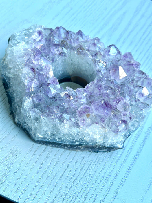 Raw Amethyst Crystal Cluster Votive Candle Holder