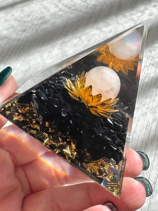 Rose Quartz Black Obsidian Crystal Pyramid Orgonite