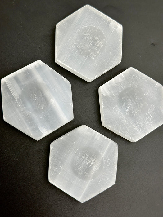 Selenite/Satin Spar Sphere Holder - Hexagon