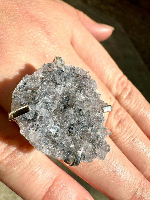 Silver Plated Amethyst Geode Ring