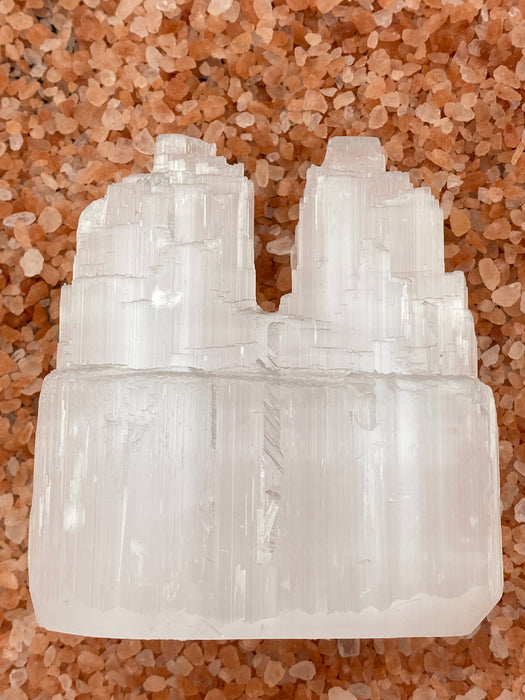 Selenite/Satin Spar Twin Tower - 10cm