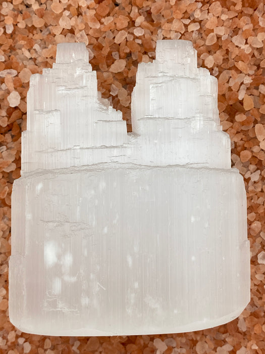 Selenite/Satin Spar Twin Tower - 10cm