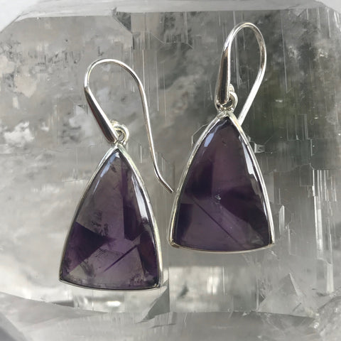 Amethyst Sterling Silver Triangle Shaped Crystal Earrings