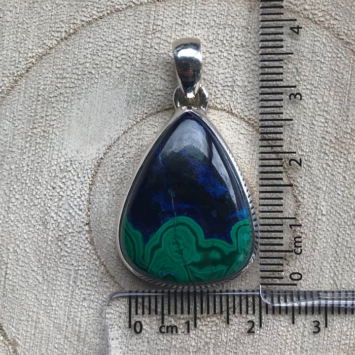 Azurite and Malachite Crystal Sterling Silver Pendant