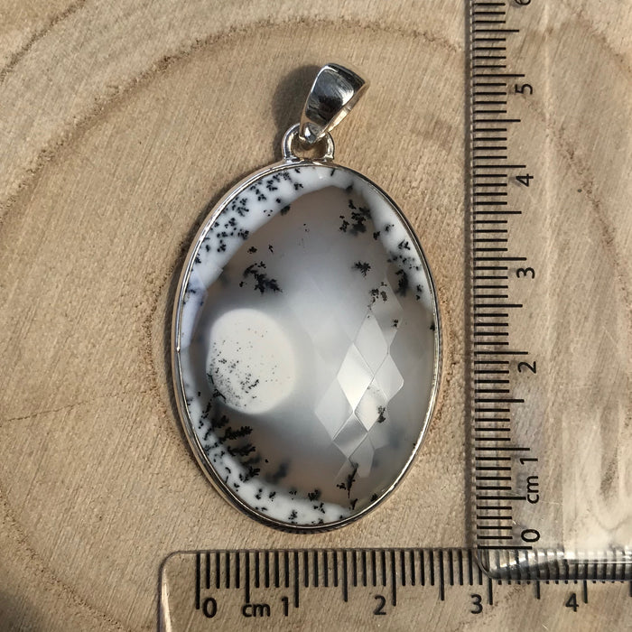 Dendritic Opal Faceted Pendant - 925 Sterling Silver