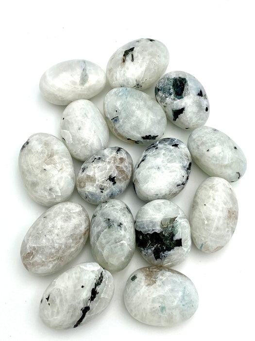 Rainbow Moonstone Tumbled Stone (some with Black Tourmaline) - S/M/L