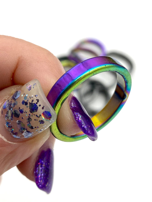 Rainbow Aura Hematite Sphere Stand/Ring