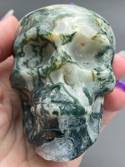 Moss Agate Druzy Crystal Skull