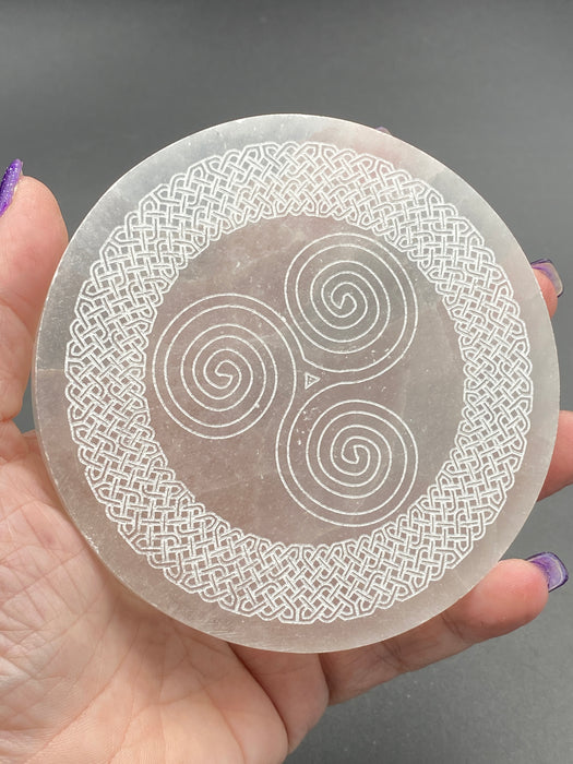 Triskelion Selenite Crystal Charging Plate