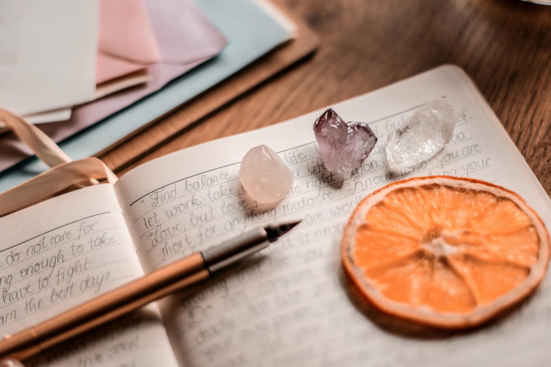 Study Workbook with Crystals to Help with Concentration and a Pen