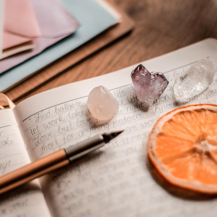 Study Workbook with Crystals to Help with Concentration and a Pen