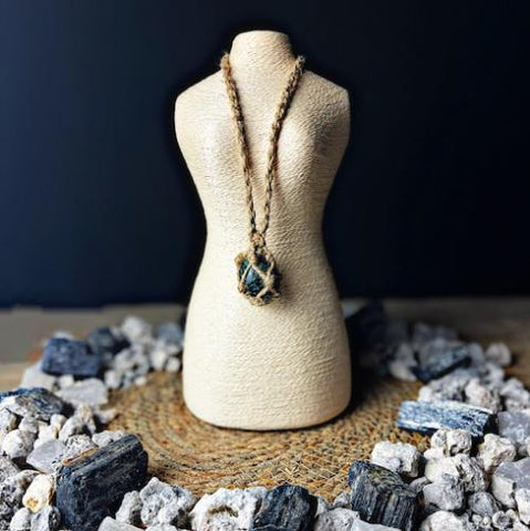 Hemp Macrame Handmade Necklace Crystal Tumbled Stone