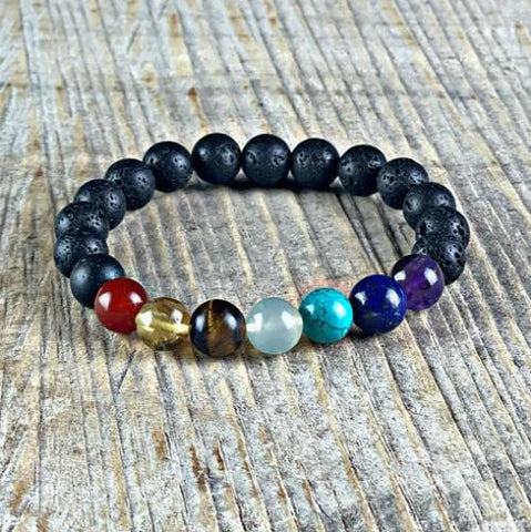 Chakra Crystal Lava Stone Bead Bracelet