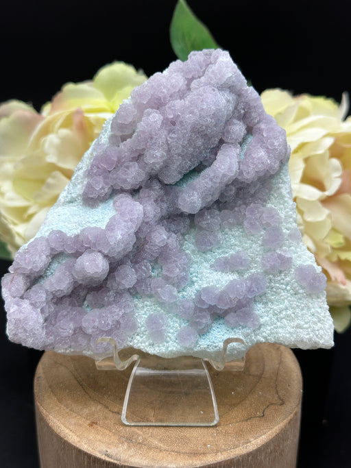 BOTRYOIDAL PURPLE FLUORITE ON QUARTZ WITH CHRYSOCOLLA