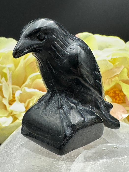 Beautifully carved and polished Black Obsidian Raven