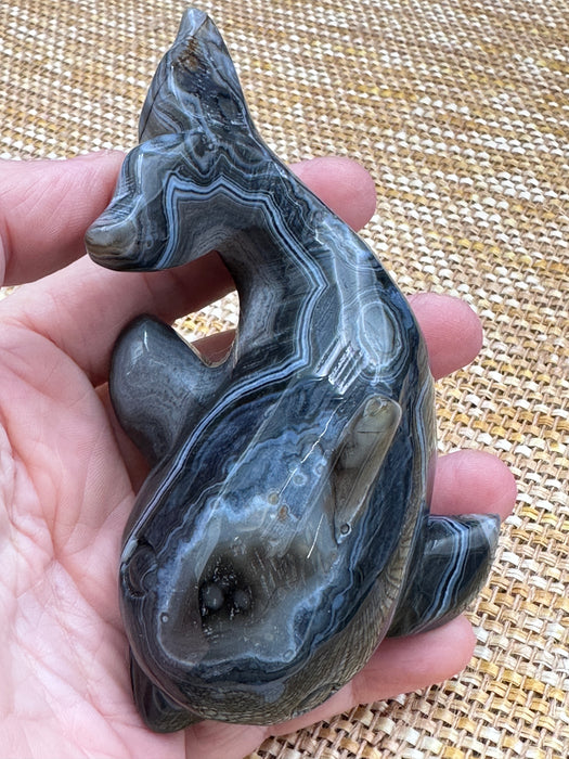 Black Agate Crystal Whale Carving