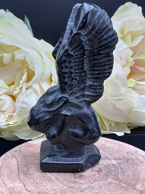 Black Obsidian Crying Angel Carving - Fallen Angel