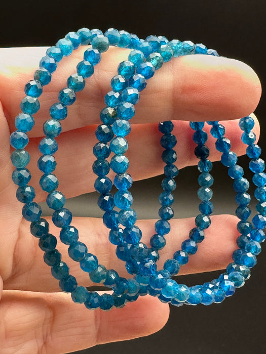 Blue Apatite Sparkling Faceted Bead Bracelet - 4mm